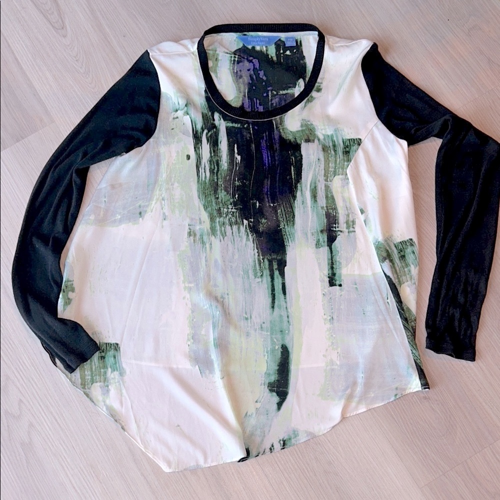 Simply Vera Wang Abstract Knit LS Top PM Artsy Pullover Lagenlook Watercolor